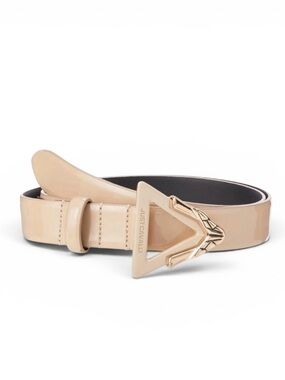NEW! Just Cavalli Beige Leather Belt with Triangle Snake Buckle